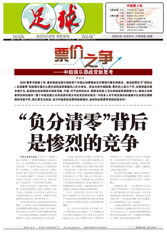 中超第二轮多队负分清零 争冠格局悄然生变